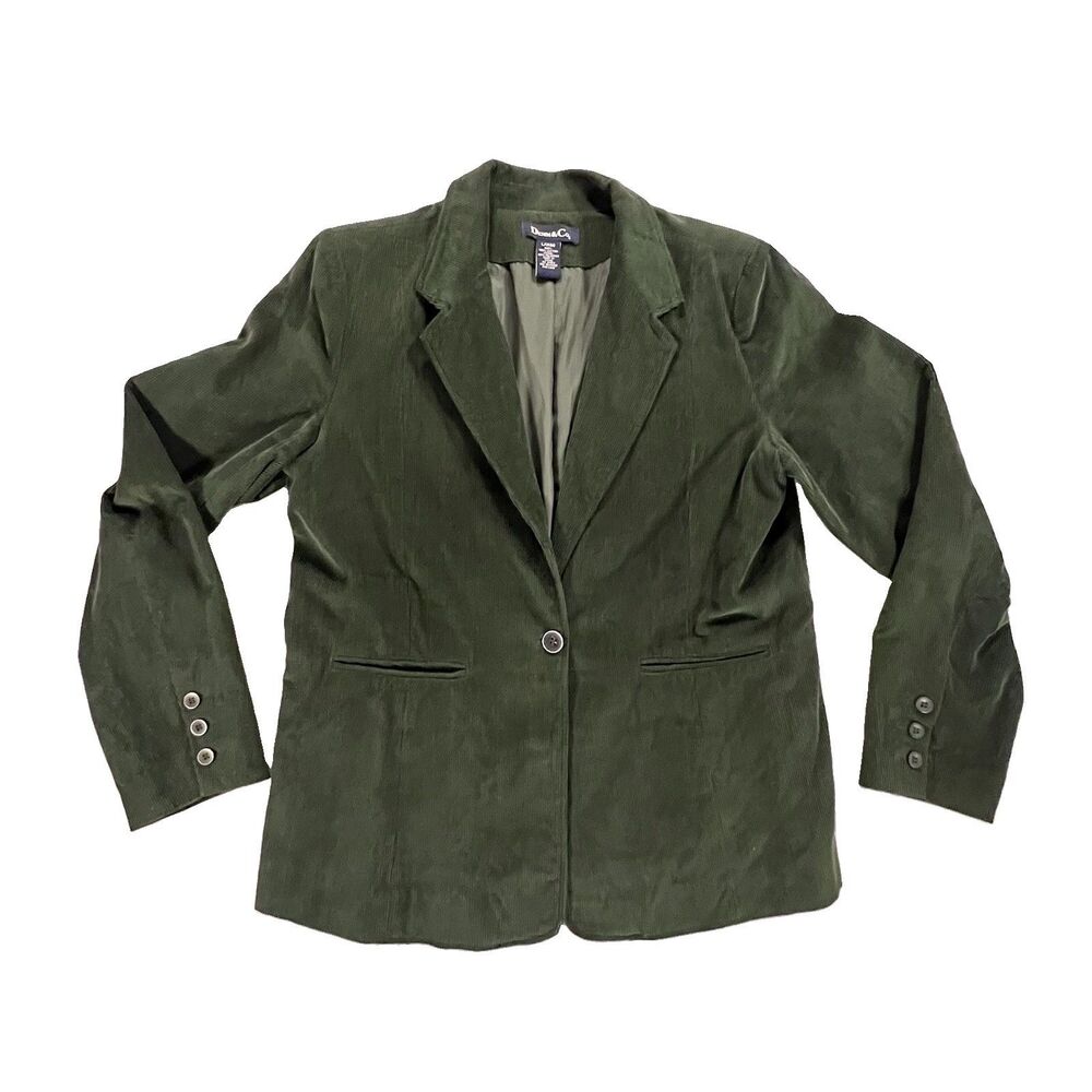 DENIM & CO corduroy blazer Dark Forest Green Sz LARGE Womens Lined Academia